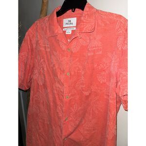 Club Palms Mens Large Coral Palm Tree Print Hawaiian 100% Silk Shirt